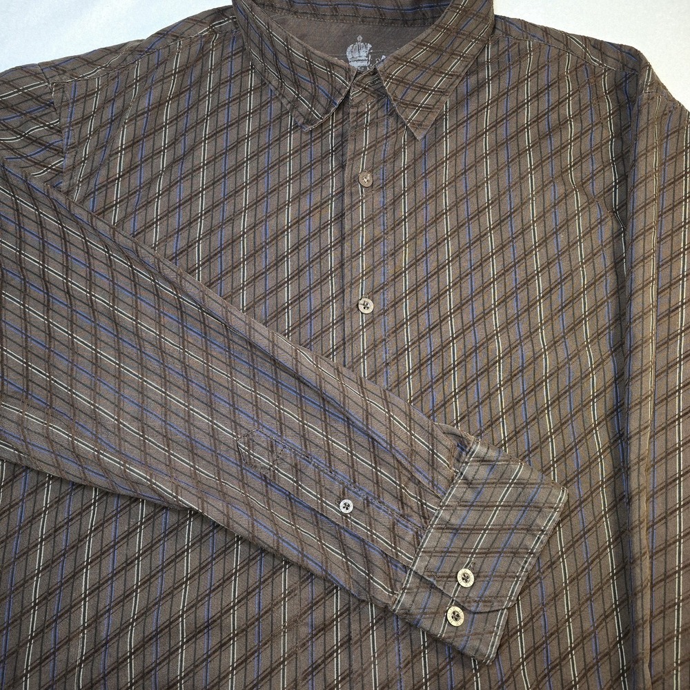 Helix Men's XXL Brown Button Down Shirt Graphic Crown Y2K Affliction‎ Grunge 90s